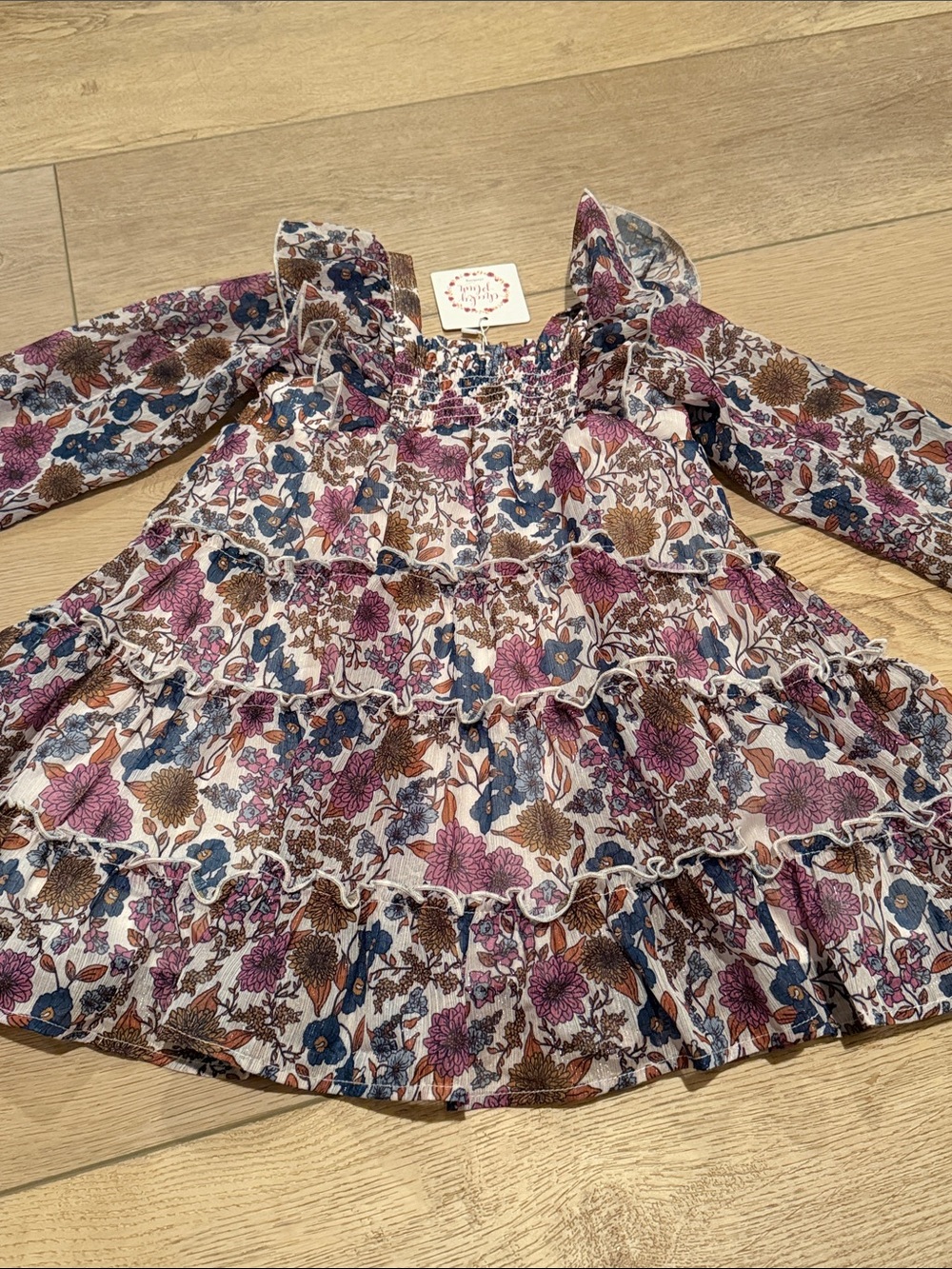 cheeky plum Floral Ruffle Tiered Blouse - Pink, Blue & Brown